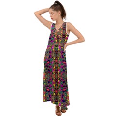 Abstract-a-7 V-neck Chiffon Maxi Dress