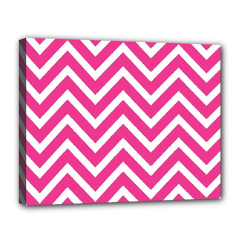 Chevrons Zigzag Pattern Design Pink White Canvas 14  X 11  (stretched) by Wegoenart