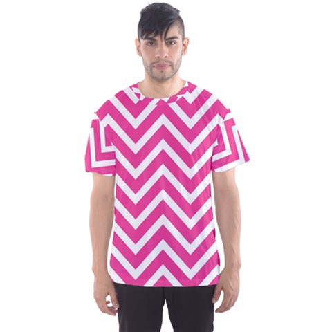 Chevrons Zigzag Pattern Design Pink White Men s Sports Mesh Tee by Wegoenart