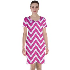 Chevrons Zigzag Pattern Design Pink White Short Sleeve Nightdress by Wegoenart