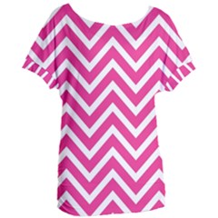 Chevrons Zigzag Pattern Design Pink White Women s Oversized Tee by Wegoenart