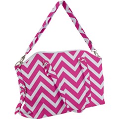 Chevrons Zigzag Pattern Design Pink White Canvas Crossbody Bag by Wegoenart