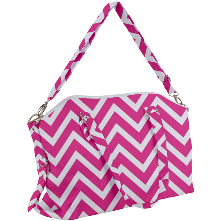 Chevrons Zigzag Pattern Design Pink White Canvas Crossbody Bag