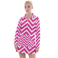 Chevrons Zigzag Pattern Design Pink White Women s Long Sleeve Casual Dress