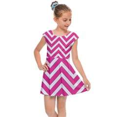 Chevrons Zigzag Pattern Design Pink White Kids  Cap Sleeve Dress by Wegoenart