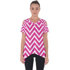 Chevrons Zigzag Pattern Design Pink White Cut Out Side Drop Tee by Wegoenart