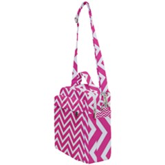 Chevrons Zigzag Pattern Design Pink White Crossbody Day Bag by Wegoenart