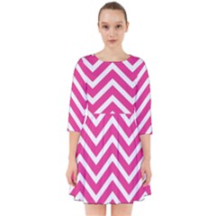 Chevrons Zigzag Pattern Design Pink White Smock Dress by Wegoenart