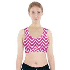 Chevrons Zigzag Pattern Design Pink White Sports Bra With Pocket by Wegoenart