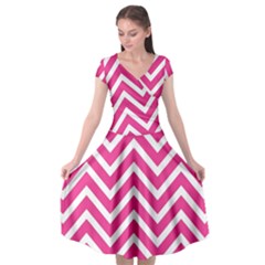 Chevrons Zigzag Pattern Design Pink White Cap Sleeve Wrap Front Dress by Wegoenart