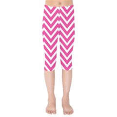 Chevrons Zigzag Pattern Design Pink White Kids  Capri Leggings  by Wegoenart