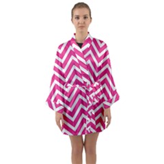 Chevrons Zigzag Pattern Design Pink White Long Sleeve Satin Kimono by Wegoenart