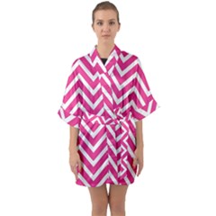 Chevrons Zigzag Pattern Design Pink White Half Sleeve Satin Kimono  by Wegoenart