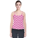 Chevrons Zigzag Pattern Design Pink White Velvet Spaghetti Strap Top View1