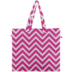 Chevrons Zigzag Pattern Design Pink White Canvas Travel Bag by Wegoenart