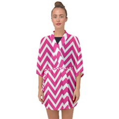 Chevrons Zigzag Pattern Design Pink White Half Sleeve Chiffon Kimono by Wegoenart