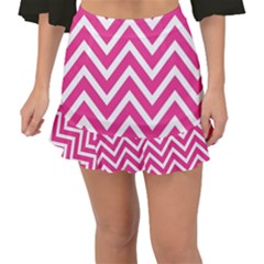 Chevrons Zigzag Pattern Design Pink White Fishtail Mini Chiffon Skirt by Wegoenart