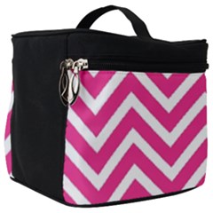 Chevrons Zigzag Pattern Design Pink White Make Up Travel Bag (big) by Wegoenart