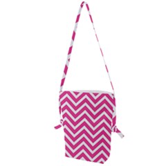 Chevrons Zigzag Pattern Design Pink White Folding Shoulder Bag by Wegoenart