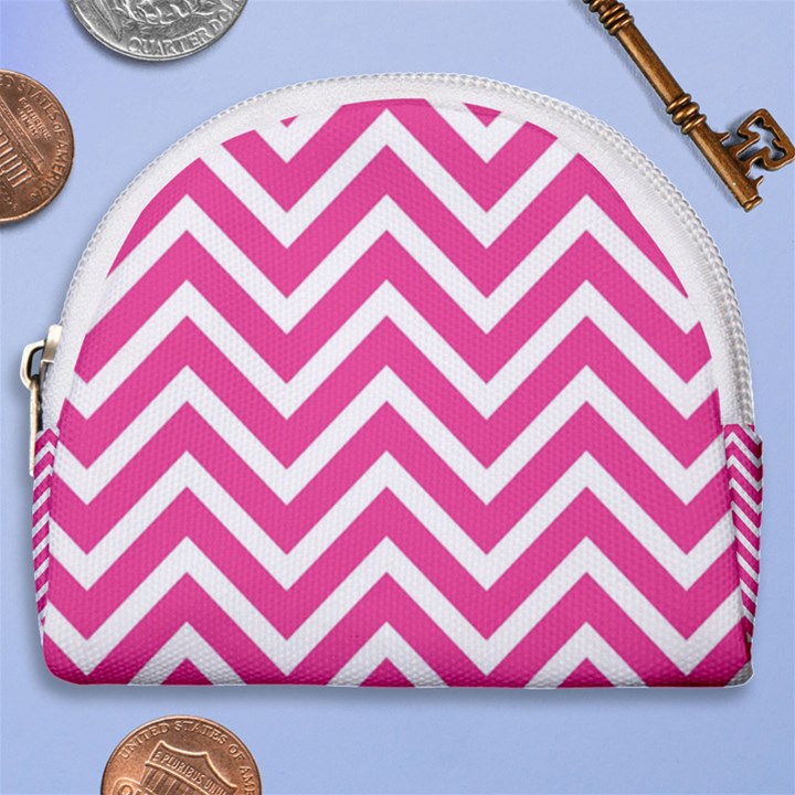 Chevrons Zigzag Pattern Design Pink White Horseshoe Style Canvas Pouch