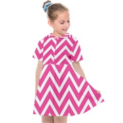 Chevrons Zigzag Pattern Design Pink White Kids  Sailor Dress by Wegoenart