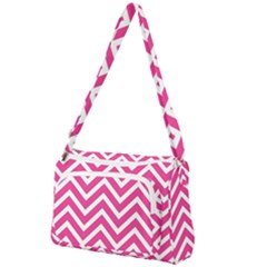 Chevrons Zigzag Pattern Design Pink White Front Pocket Crossbody Bag by Wegoenart