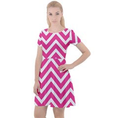 Chevrons Zigzag Pattern Design Pink White Cap Sleeve Velour Dress  by Wegoenart