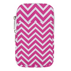 Chevrons Zigzag Pattern Design Pink White Waist Pouch (small)