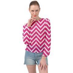 Chevrons Zigzag Pattern Design Pink White Banded Bottom Chiffon Top by Wegoenart