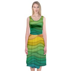 Background Waves Wave Texture Midi Sleeveless Dress by Wegoenart