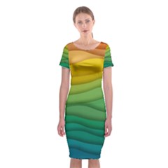 Background Waves Wave Texture Classic Short Sleeve Midi Dress by Wegoenart