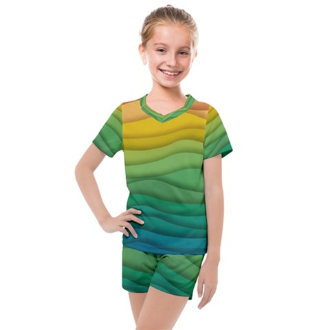 Background Waves Wave Texture Kids  Mesh Tee And Shorts Set by Wegoenart