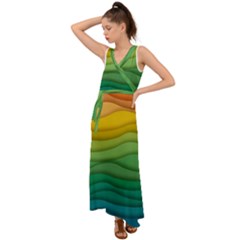 Background Waves Wave Texture V-neck Chiffon Maxi Dress