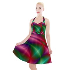 Background Fractal Shining Elegant Halter Party Swing Dress 