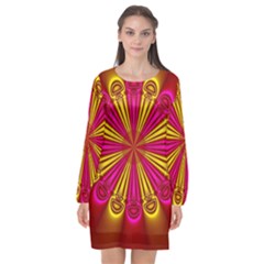 Abstract Art Fractal Modern Art Long Sleeve Chiffon Shift Dress  by Wegoenart