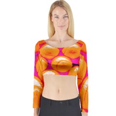 Pop Art Tennis Balls Long Sleeve Crop Top by essentialimage