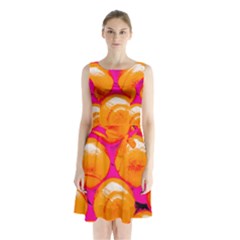 Pop Art Tennis Balls Sleeveless Waist Tie Chiffon Dress by essentialimage