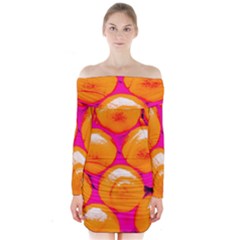 Pop Art Tennis Balls Long Sleeve Off Shoulder Dress by essentialimage