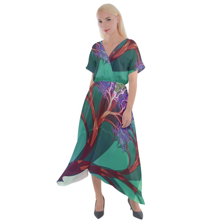 Art Fractal Artwork Creative Cross Front Sharkbite Hem Maxi Dress