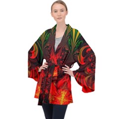 Digital Arts Fractals Futuristic Long Sleeve Velvet Kimono  by Wegoenart