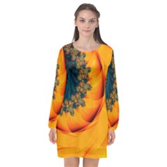 Art Artwork Fractal Digital Art Long Sleeve Chiffon Shift Dress  by Wegoenart