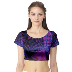 Background Silky Geometric Fractal Short Sleeve Crop Top by Wegoenart