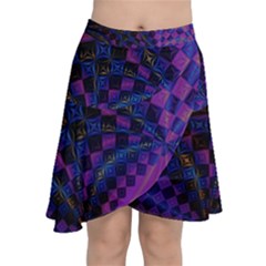 Background Silky Geometric Fractal Chiffon Wrap Front Skirt by Wegoenart