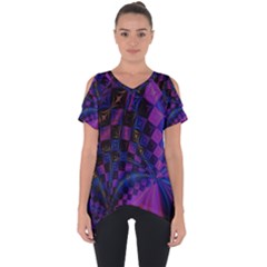 Background Silky Geometric Fractal Cut Out Side Drop Tee by Wegoenart