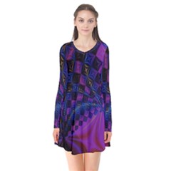 Background Silky Geometric Fractal Long Sleeve V-neck Flare Dress by Wegoenart