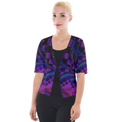 Background Silky Geometric Fractal Cropped Button Cardigan by Wegoenart