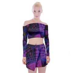 Background Silky Geometric Fractal Off Shoulder Top With Mini Skirt Set by Wegoenart