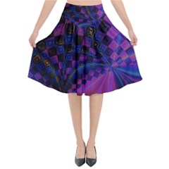 Background Silky Geometric Fractal Flared Midi Skirt by Wegoenart