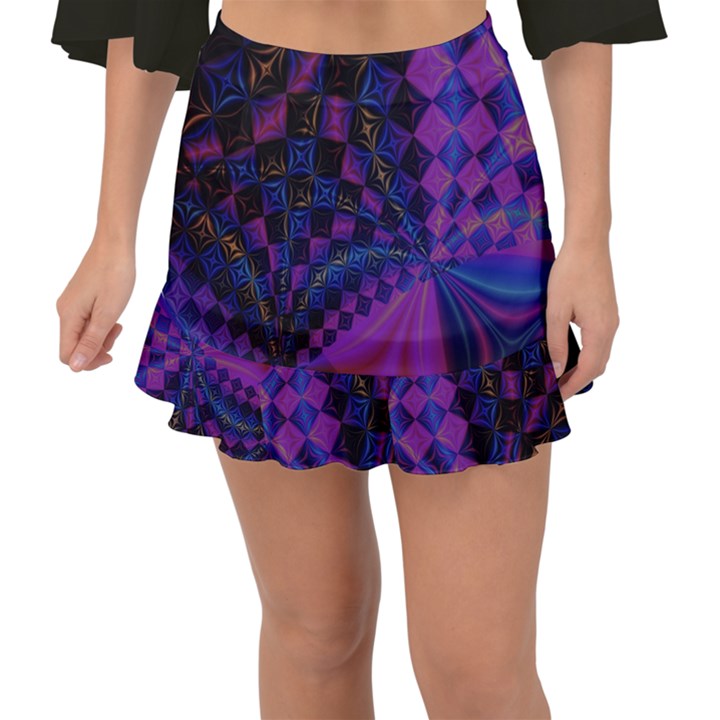 Background Silky Geometric Fractal Fishtail Mini Chiffon Skirt