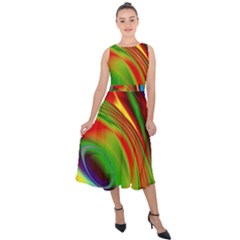 Artwork Digital Art Fractal Colors Midi Tie-back Chiffon Dress by Wegoenart